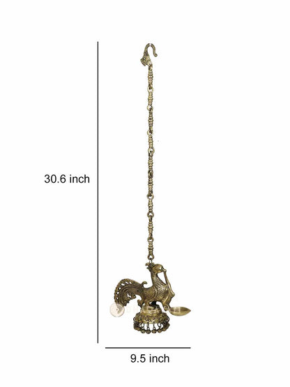 Brass Bird Chain Hanging Diya With Ghungroo Bells