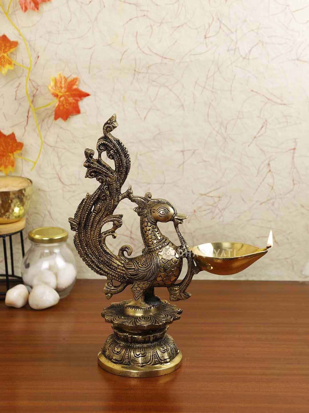 Bird Brass Lamp Pooja Decor