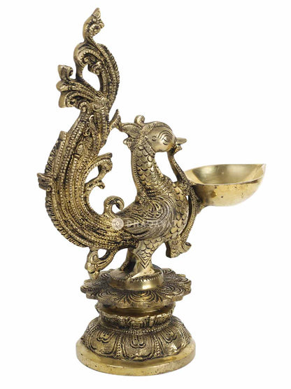 Bird Brass Lamp Pooja Decor