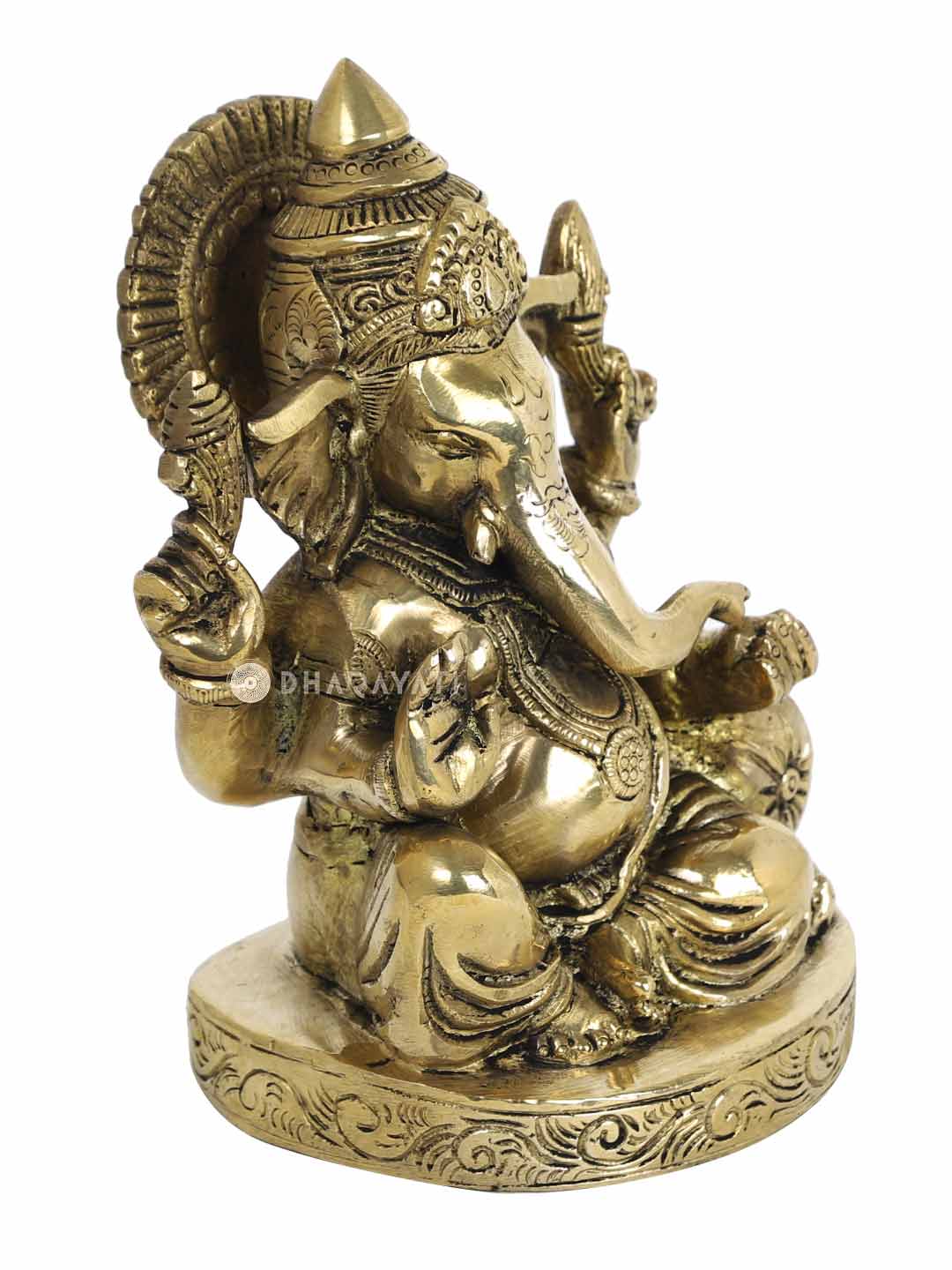 Big Ganesh 4 Hands Decorative Brass Figurine Round Base