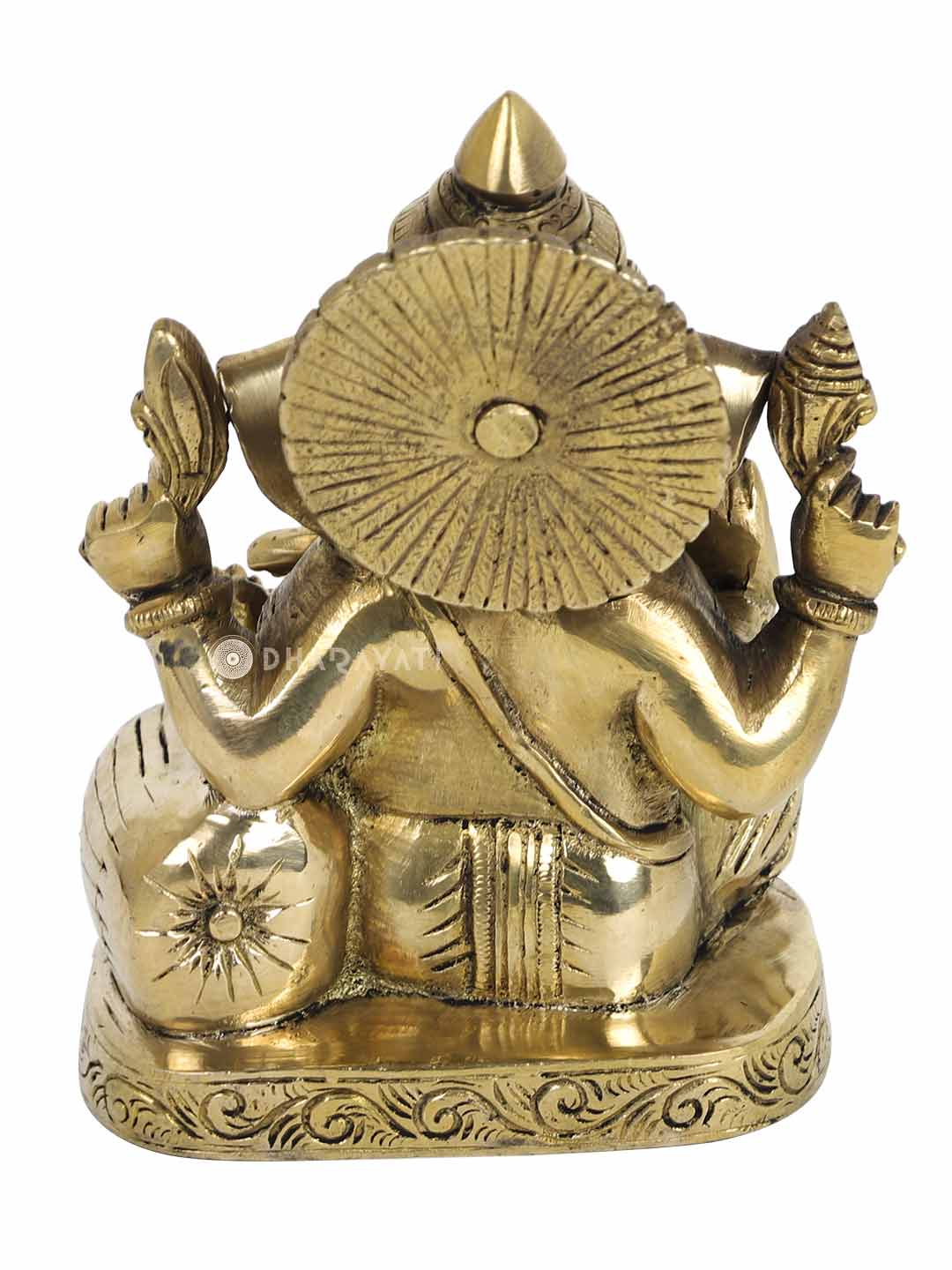 Big Ganesh 4 Hands Decorative Brass Figurine Round Base