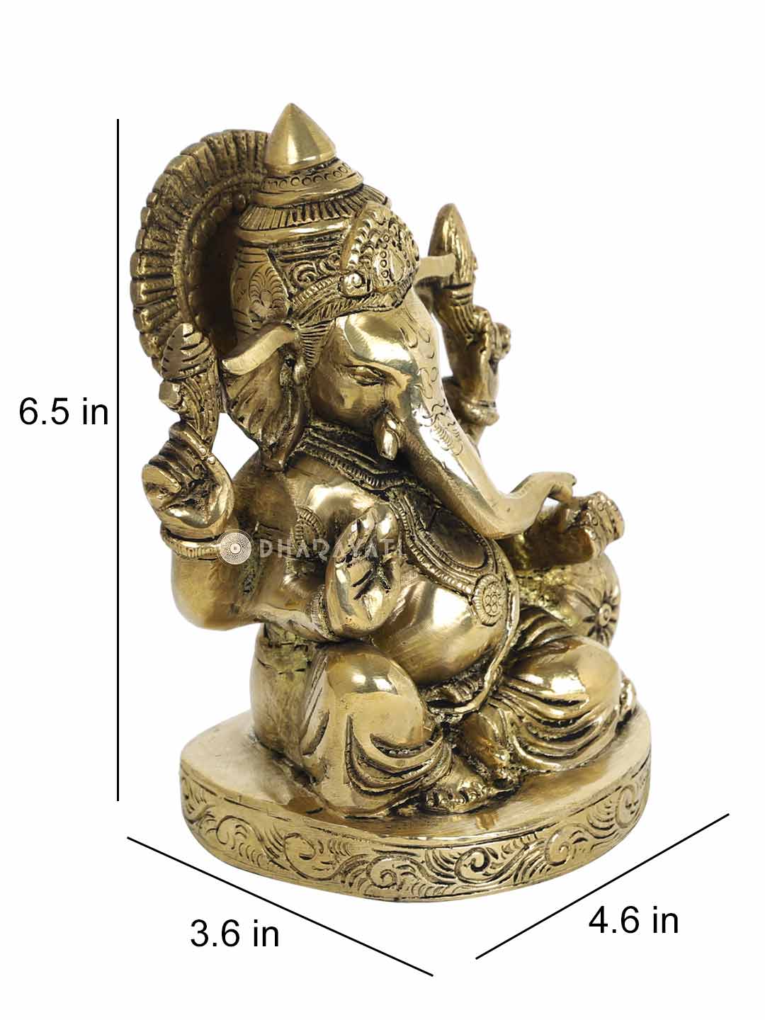 Big Ganesh 4 Hands Decorative Brass Figurine Round Base