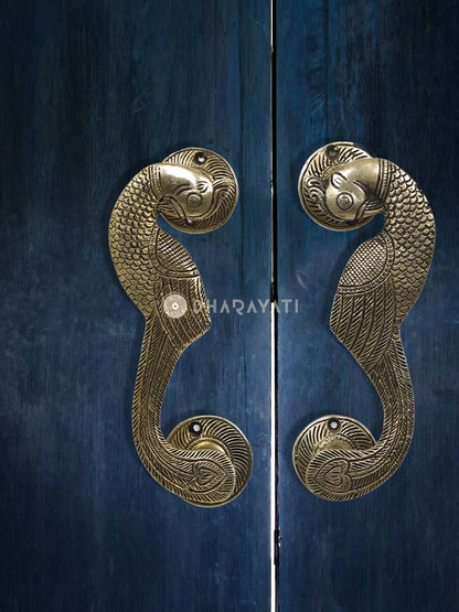 Bird Design  Door Handle Pair Decorative Brass