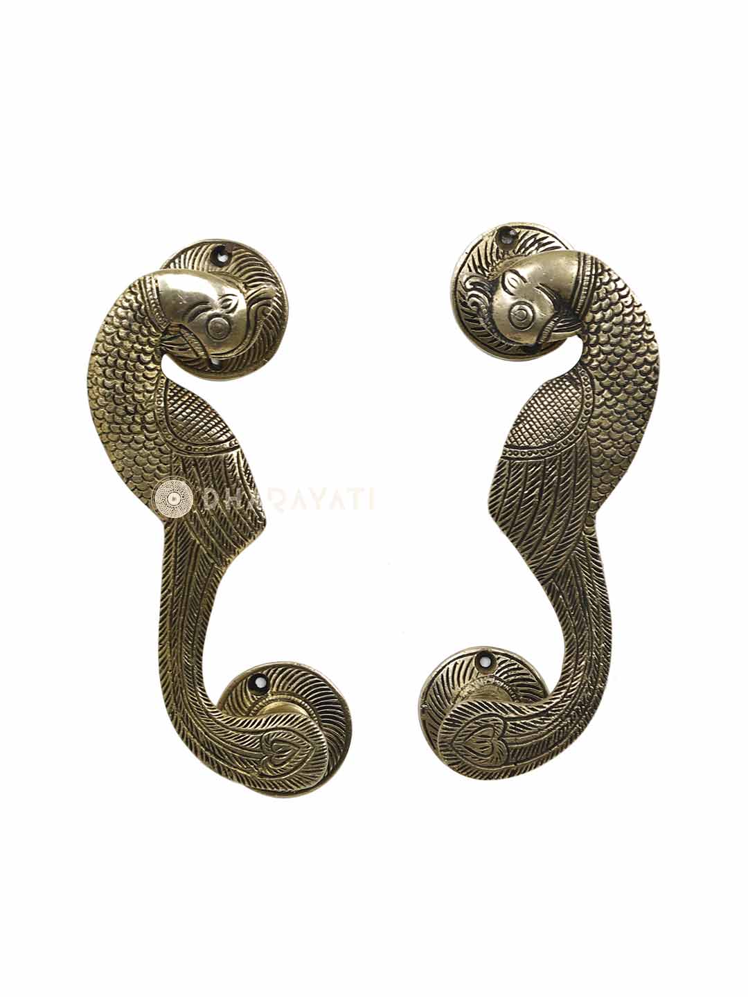 Bird Design  Door Handle Pair Decorative Brass