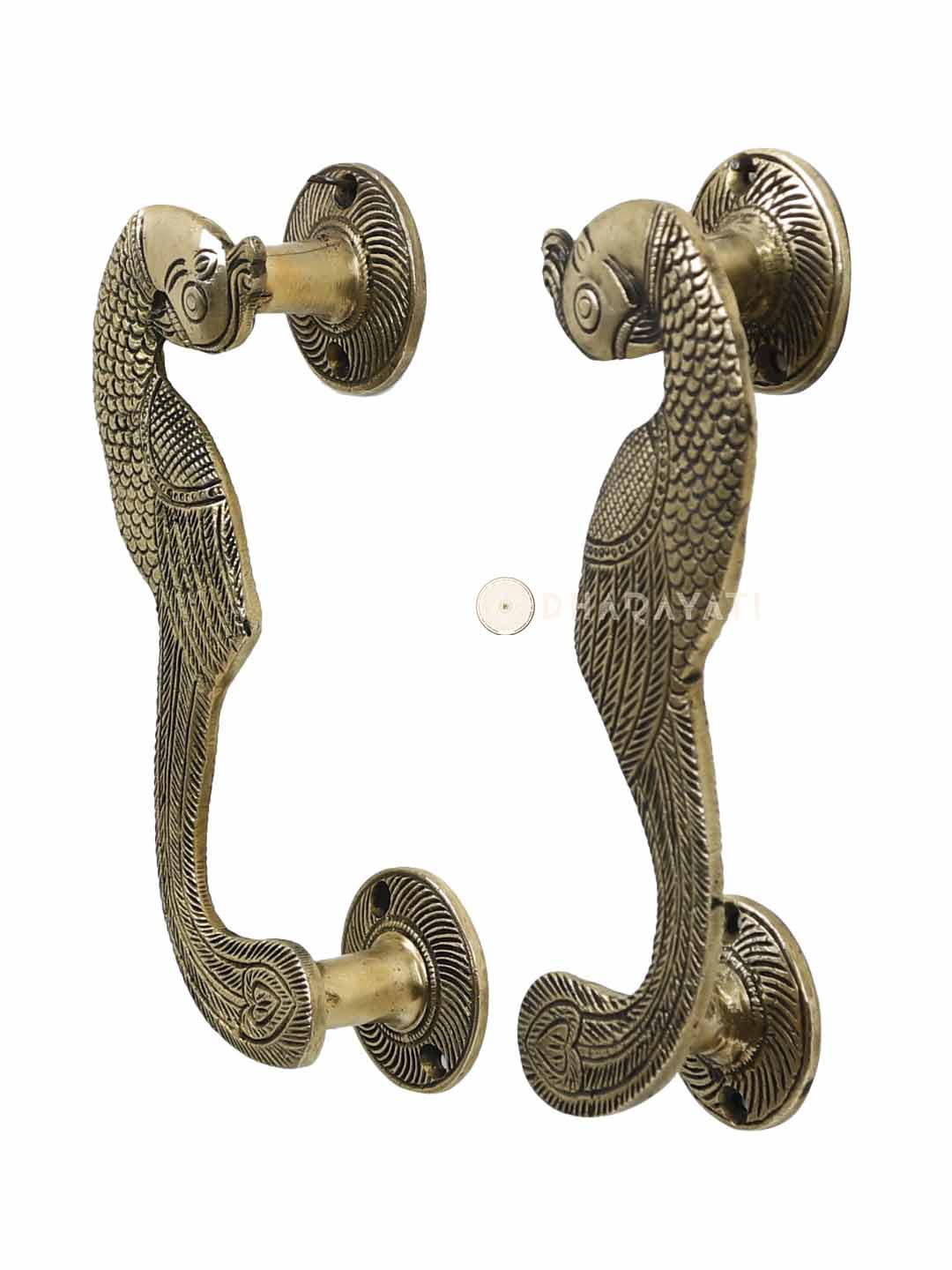 Bird Design  Door Handle Pair Decorative Brass