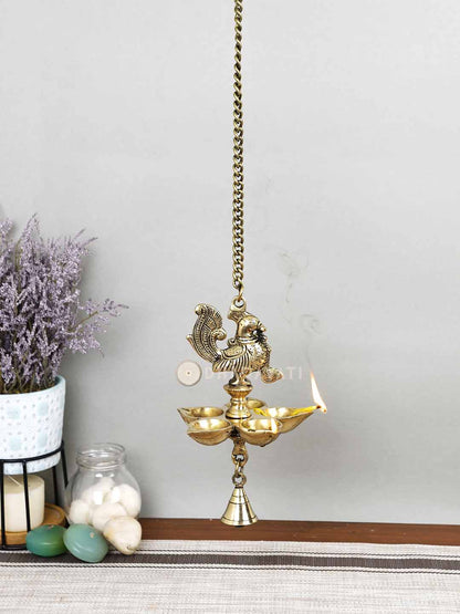 Brass Pancham Chain Bird Hanging Diya