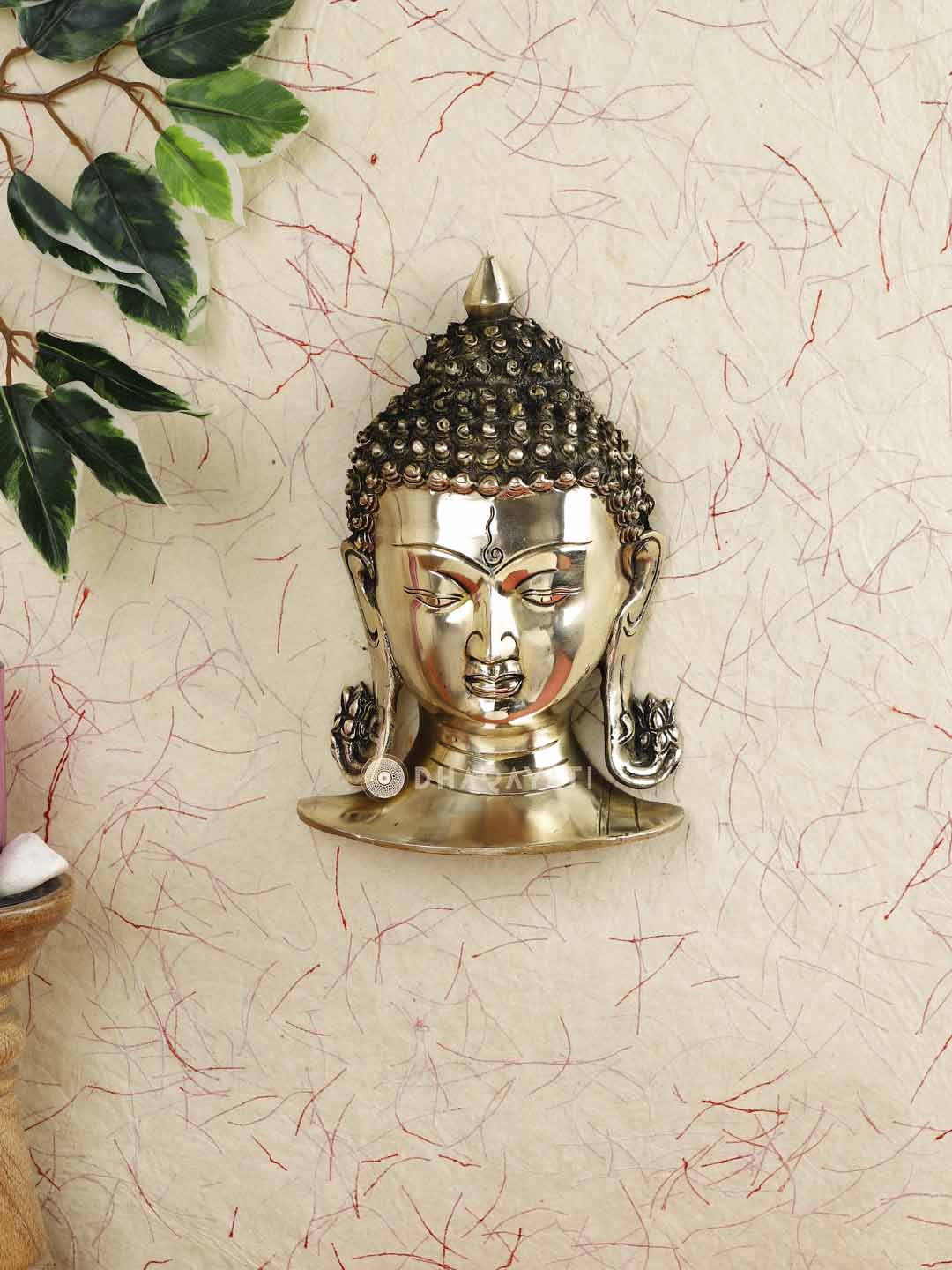 Buddha Mask Wall Hanging Decorative Brass Figurine