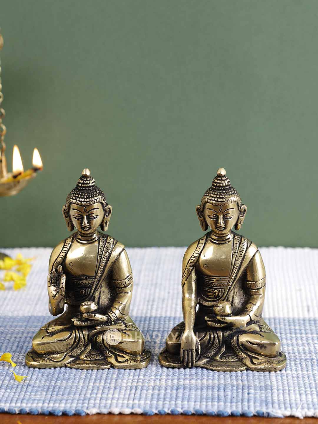 Buddha Set Of 2 Decorative Brass Figurine