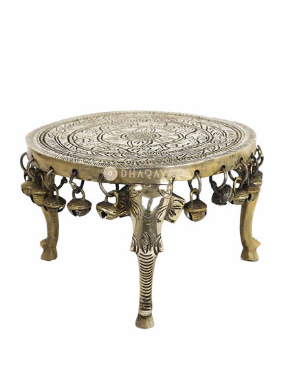 Brass Chowki 3 Legs With Ghungroo Decorative