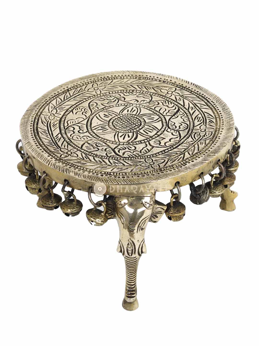 Brass Chowki 3 Legs With Ghungroo Decorative