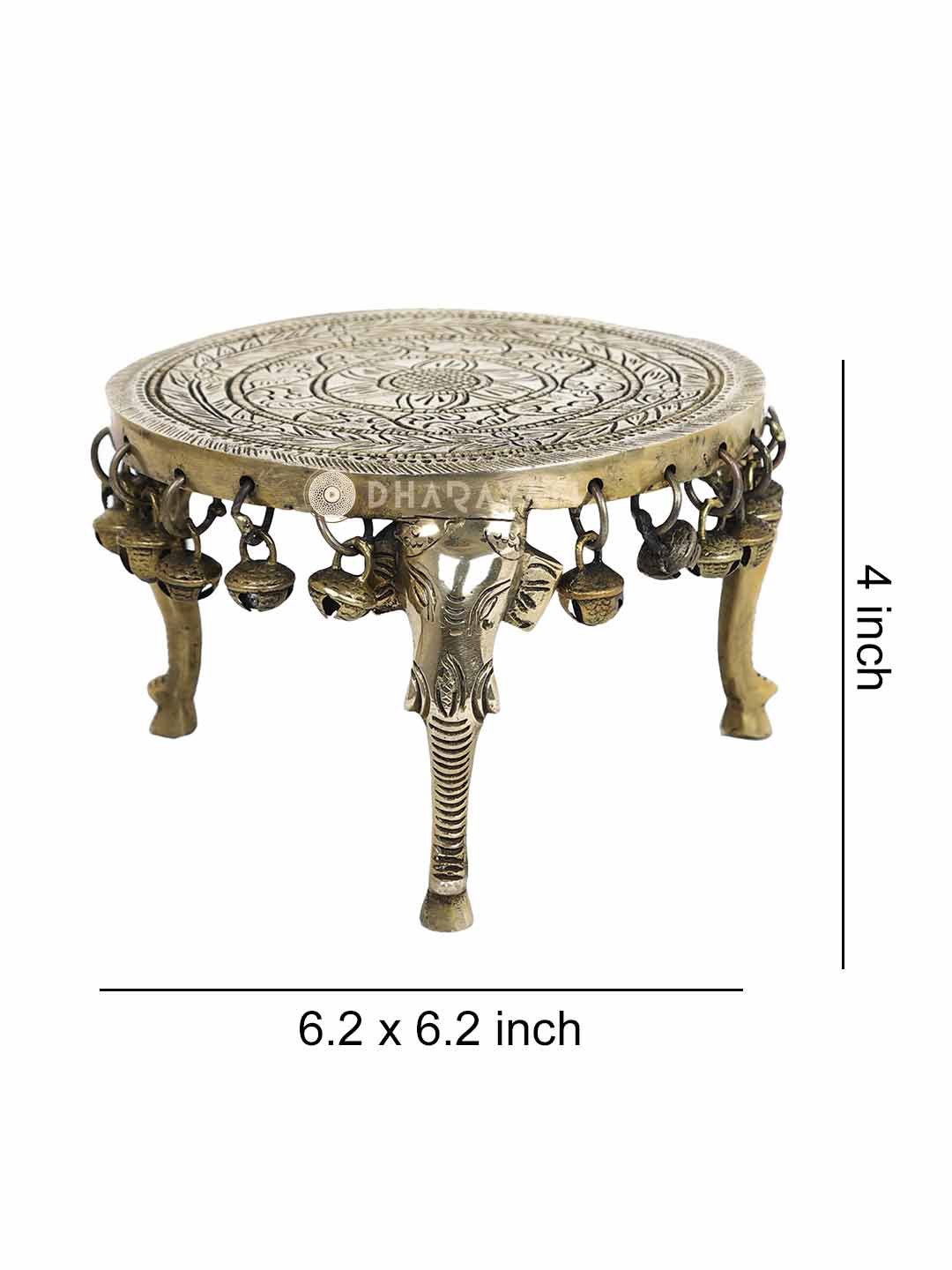 Brass Chowki 3 Legs With Ghungroo Decorative