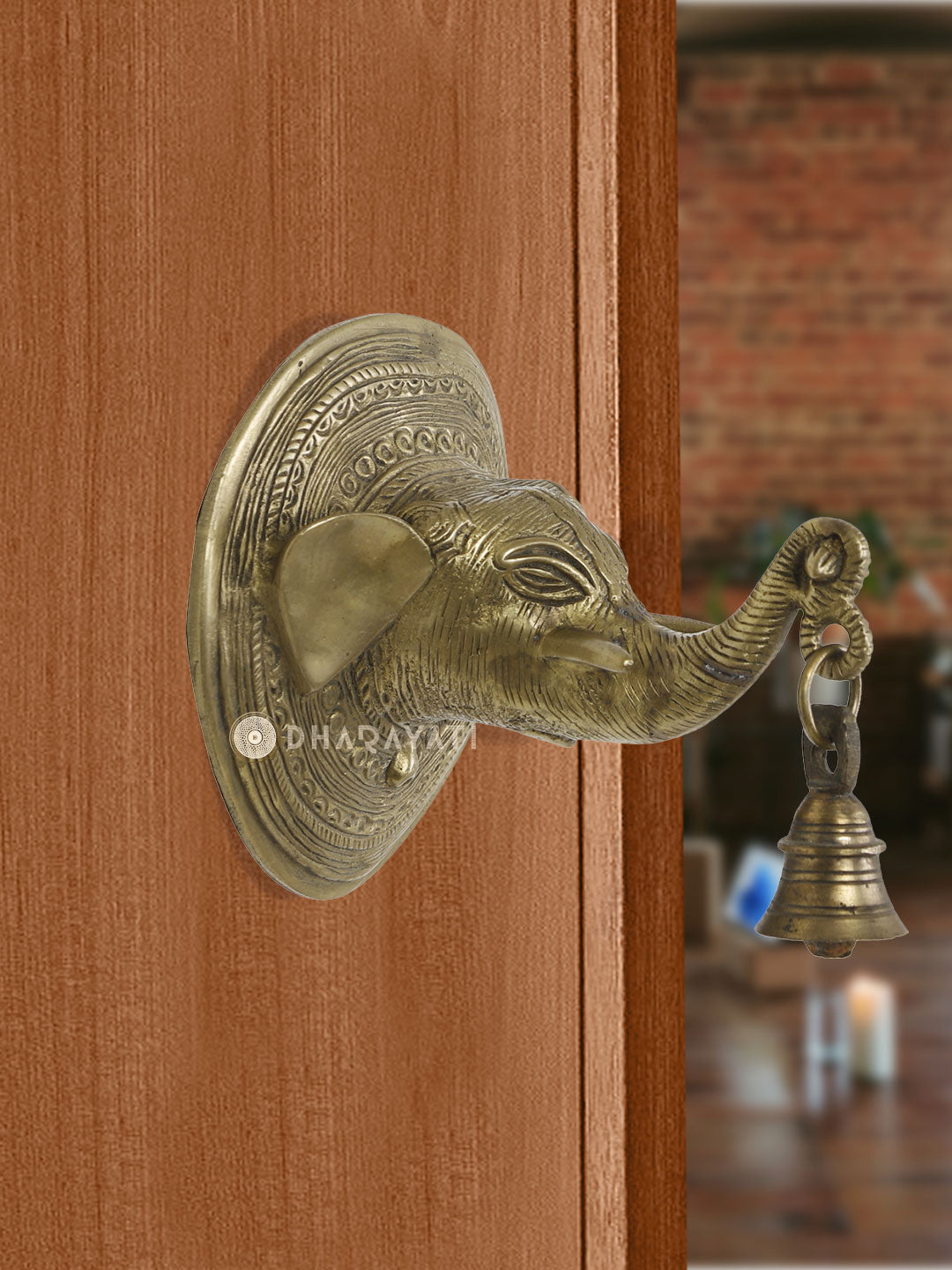 Elephant Face Wall Hanging Bell Decorative Brass