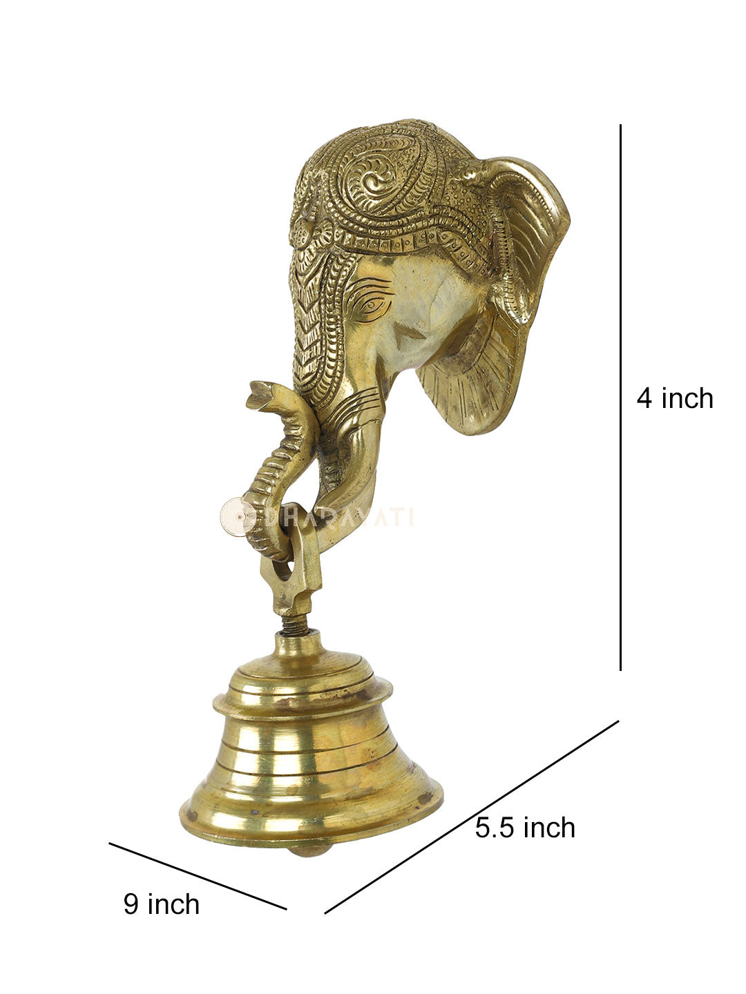 Elephant Face Wall Hanging Bell Decorative Brass