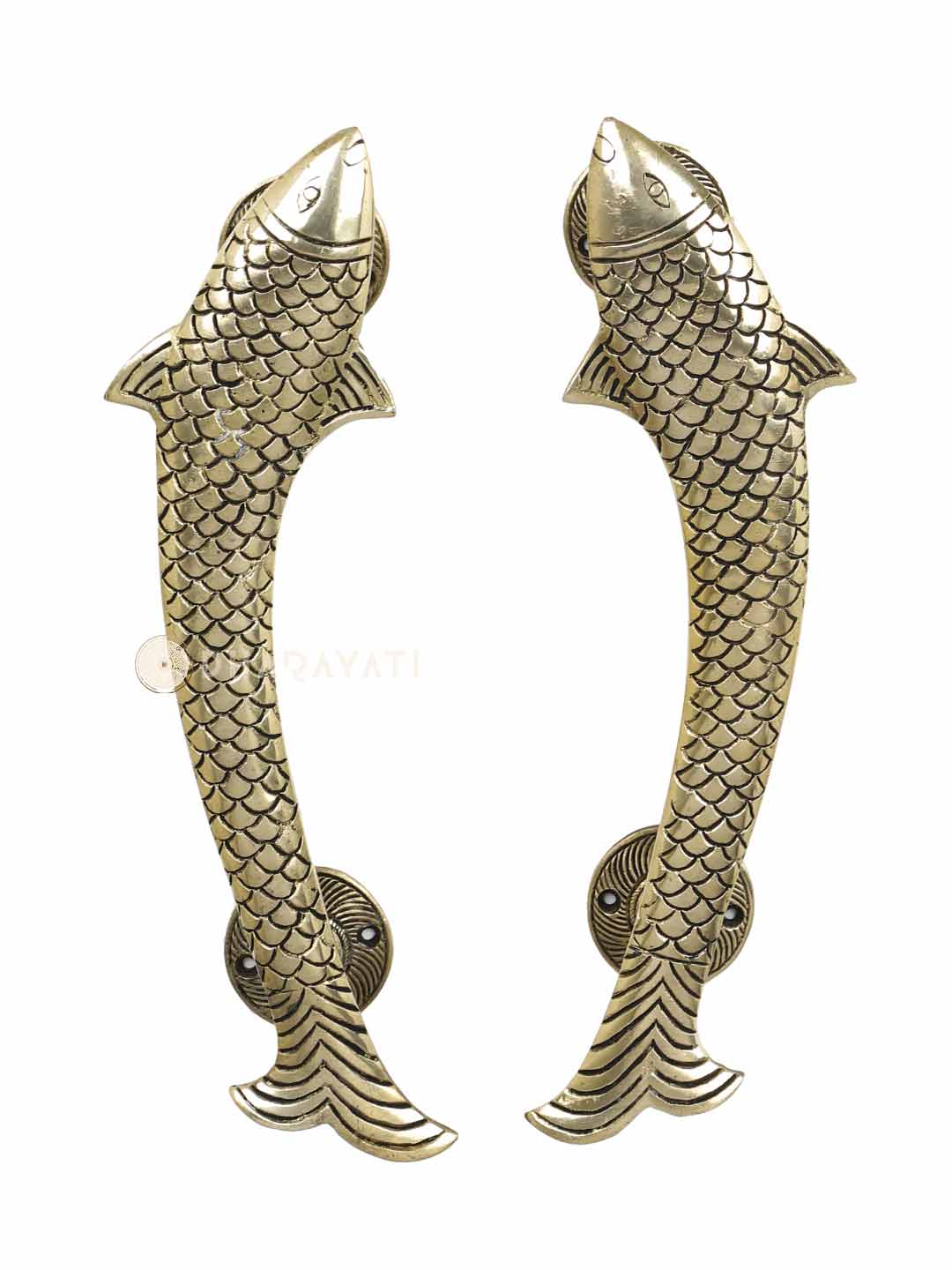 Fish Design Door Handle Pair Decorative Brass