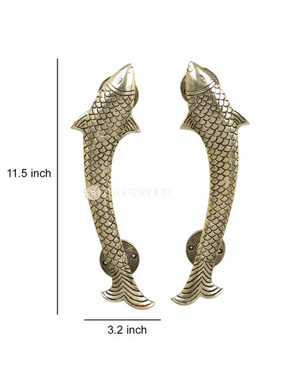 Fish Design Door Handle Pair Decorative Brass