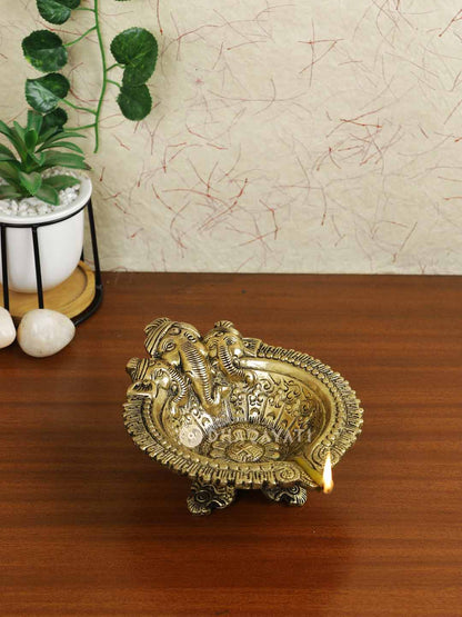 Ganesh 3 Face Big Diya 3 Legs Decorative Brass Figurine