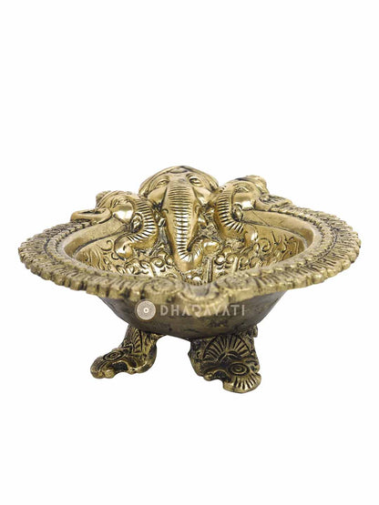 Ganesh 3 Face Big Diya 3 Legs Decorative Brass Figurine