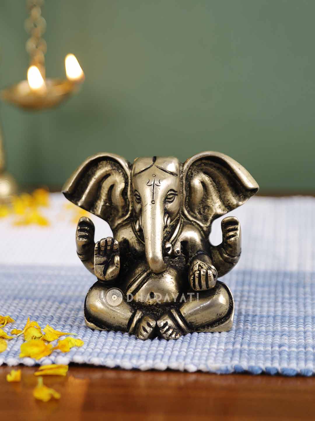 Big Ear Ganesha With 4 Hands Decorative Brass Figurine