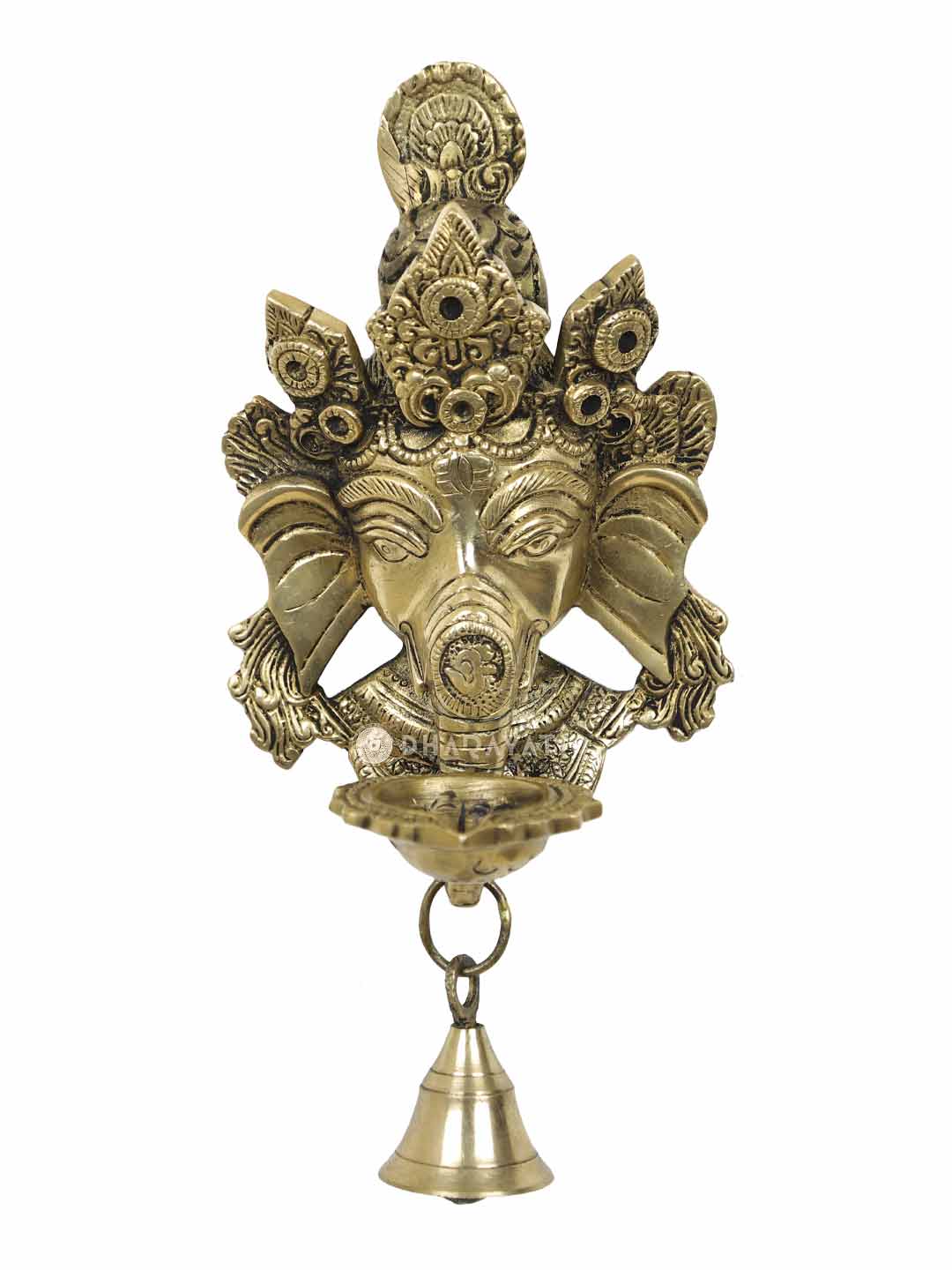 Ganesh Mask Wall Hanging Diya With Bell Decorative Brass Figurine