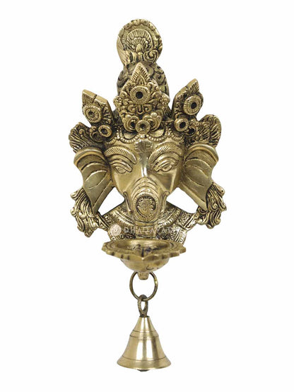 Ganesh Mask Wall Hanging Diya With Bell Decorative Brass Figurine