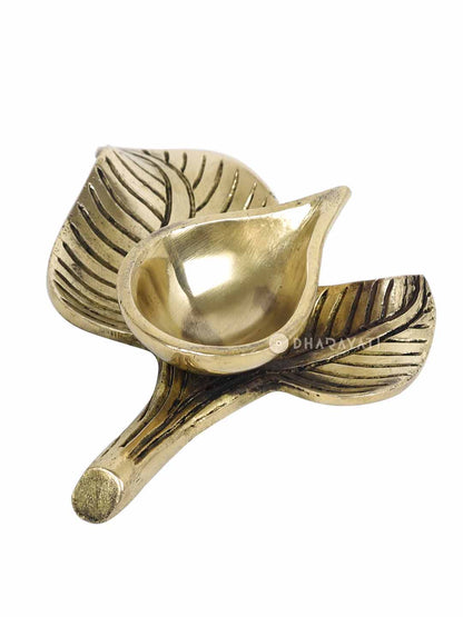 Leaf Design Diya Lamp Decorative Brass Figurine