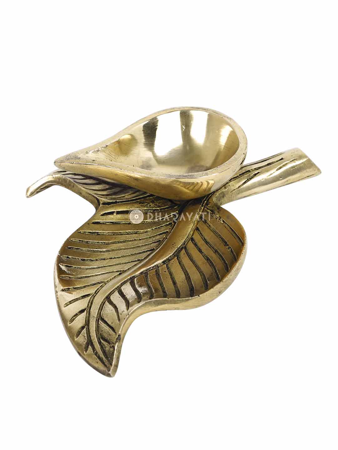 Leaf Design Diya Lamp Decorative Brass Figurine