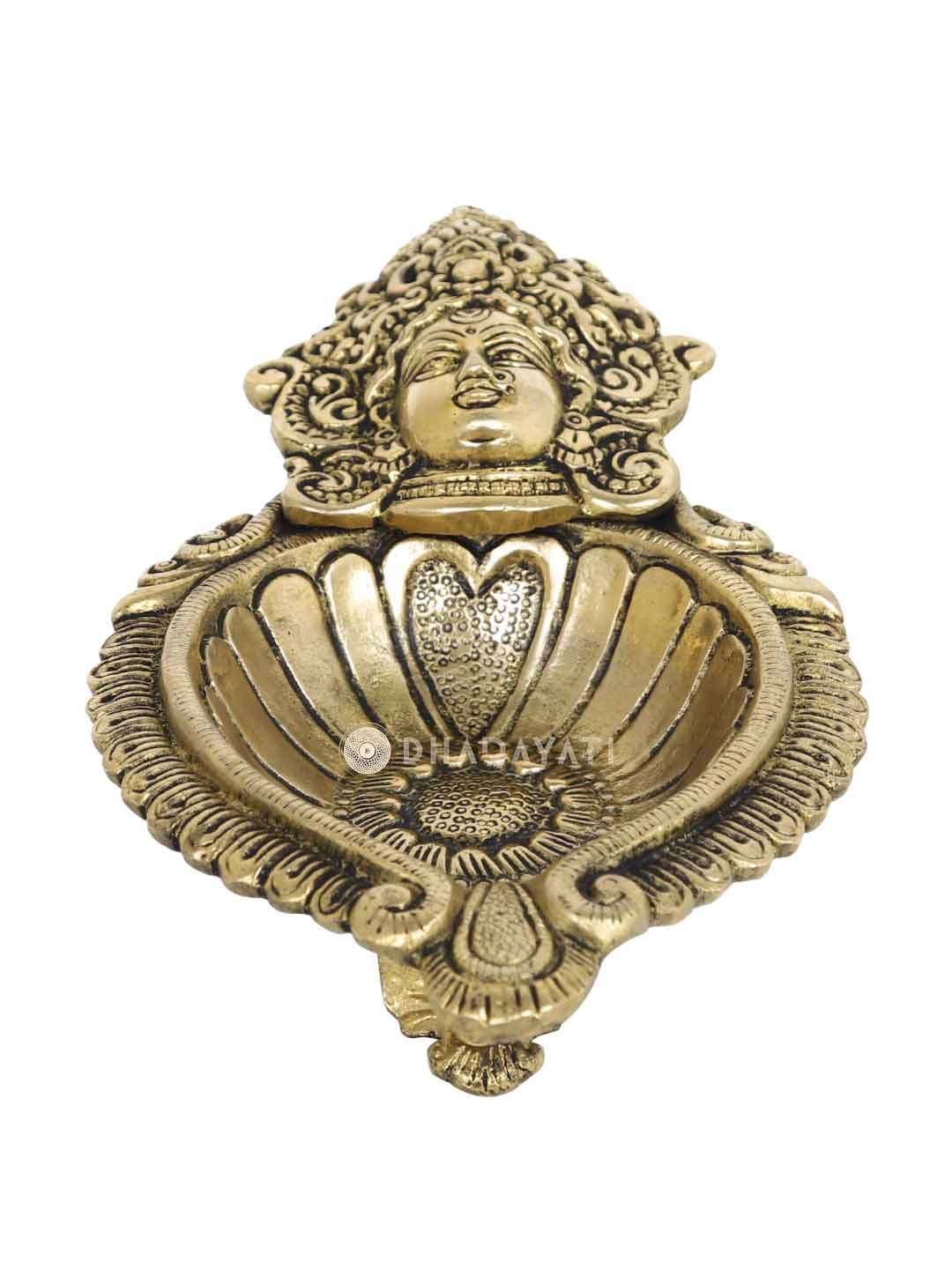 Laxmi Face Big Diya 3 Legs Decorative Brass Figurine