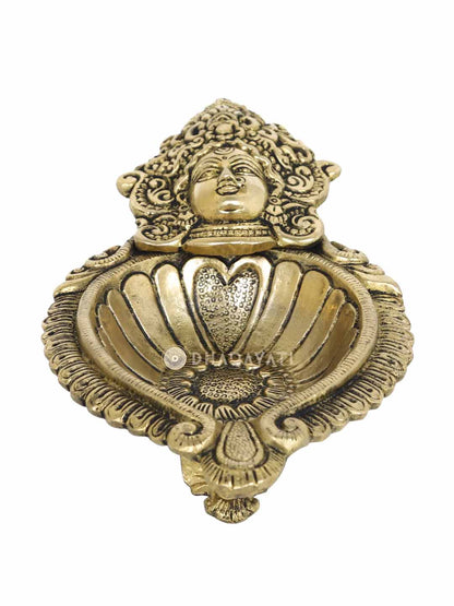 Laxmi Face Big Diya 3 Legs Decorative Brass Figurine