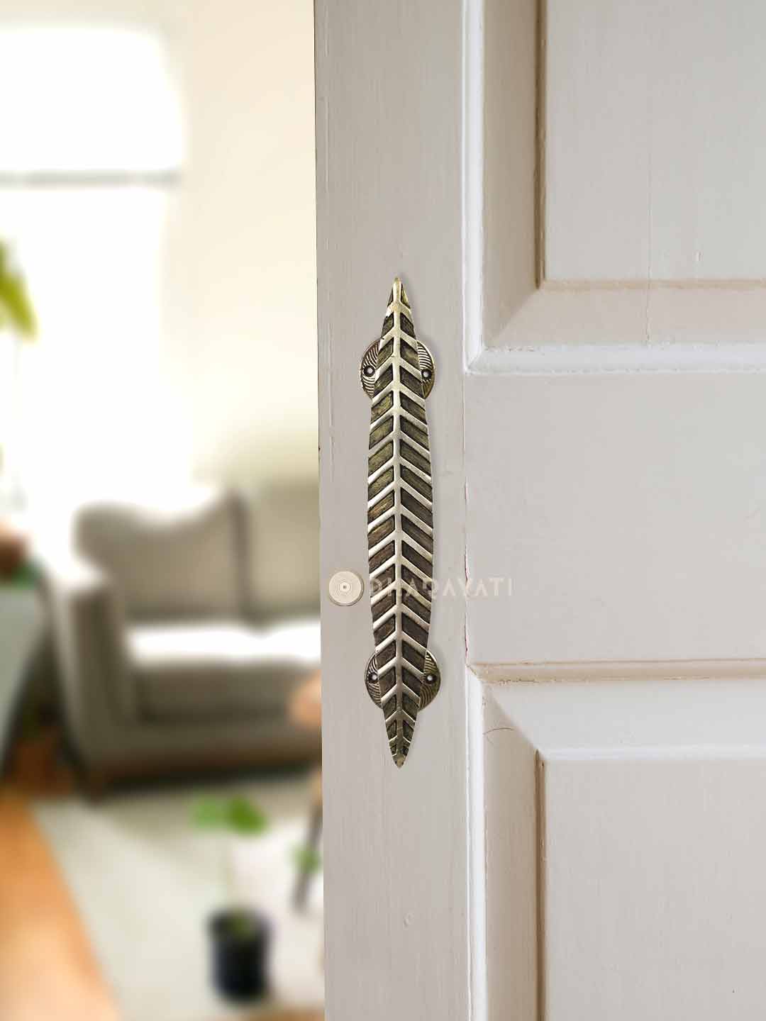 Leaf Door Handle Decorative Brass