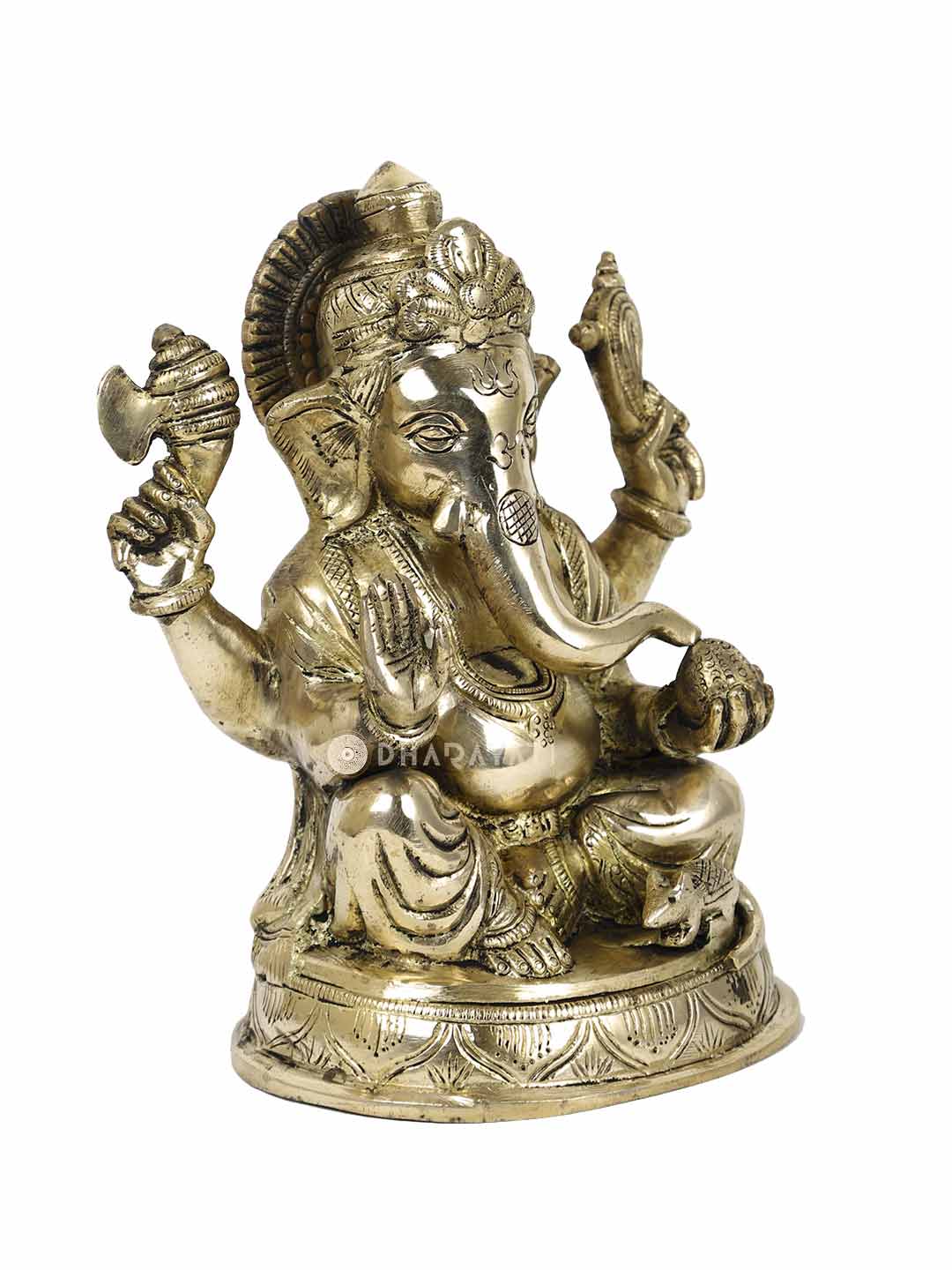 Big Ganesh 4 Hands Round Base Decorative Brass Figurine