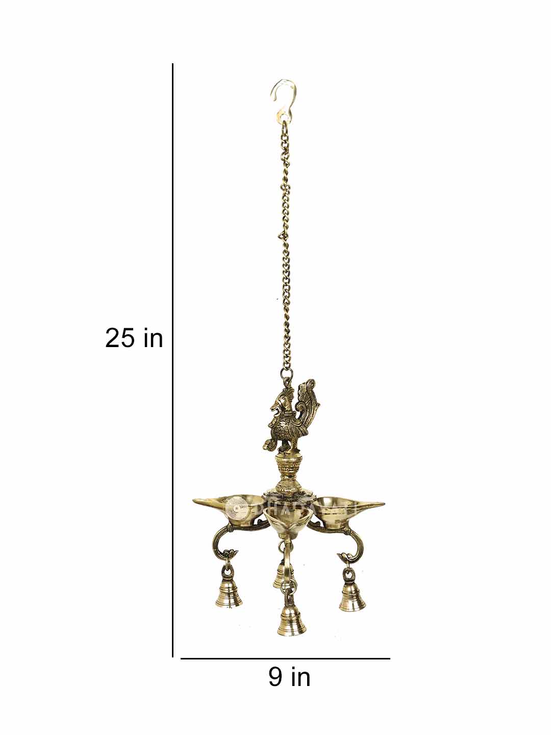 Brass Parrot Chain Hanging Diya With Bell