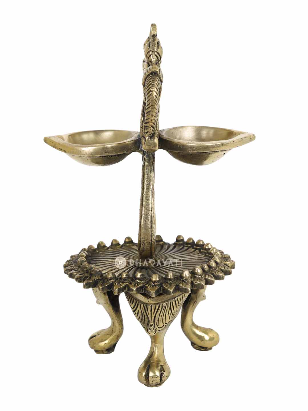 Brass Parrot Lamp With 2 Diya