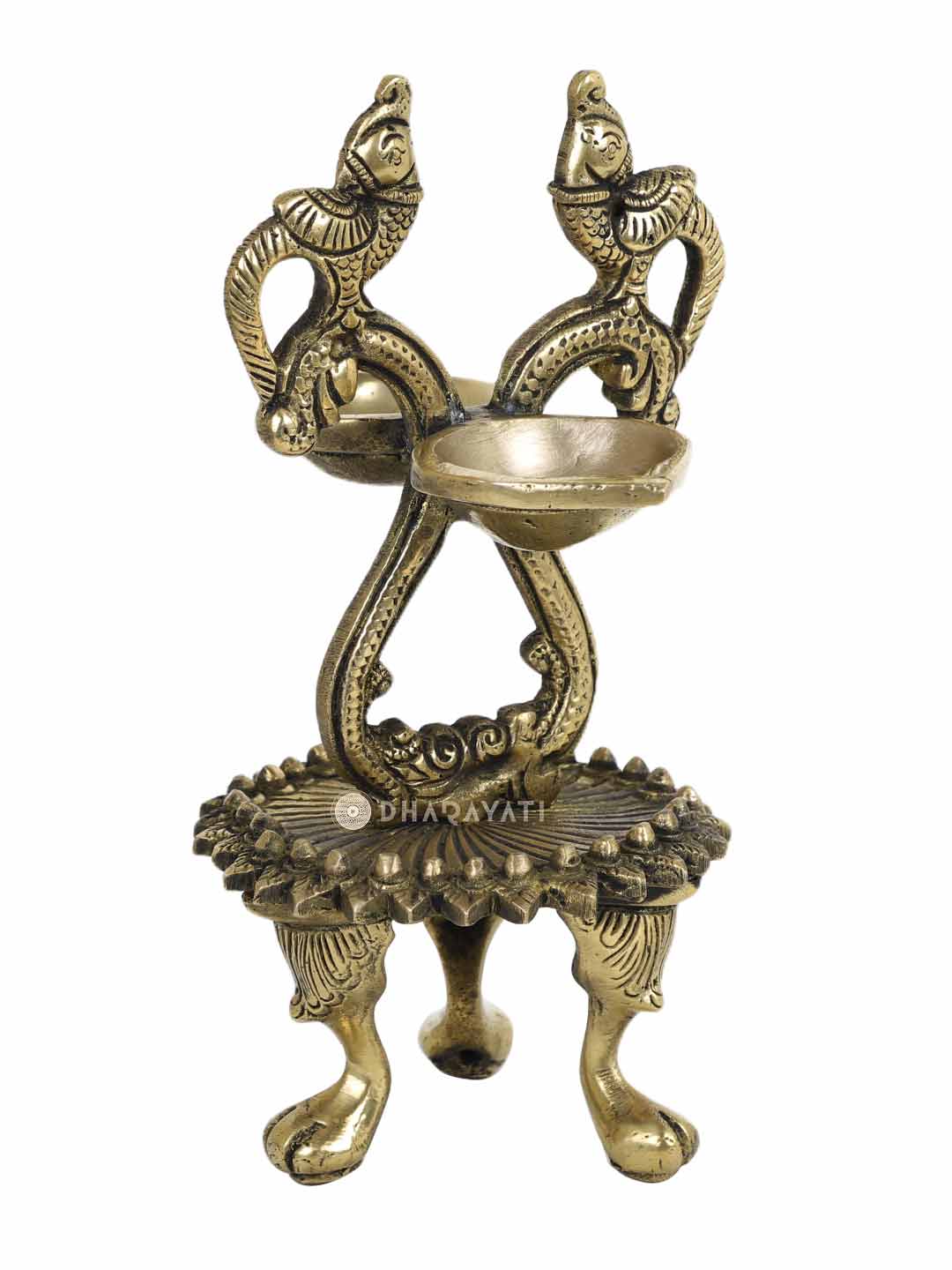 Brass Parrot Lamp With 2 Diya