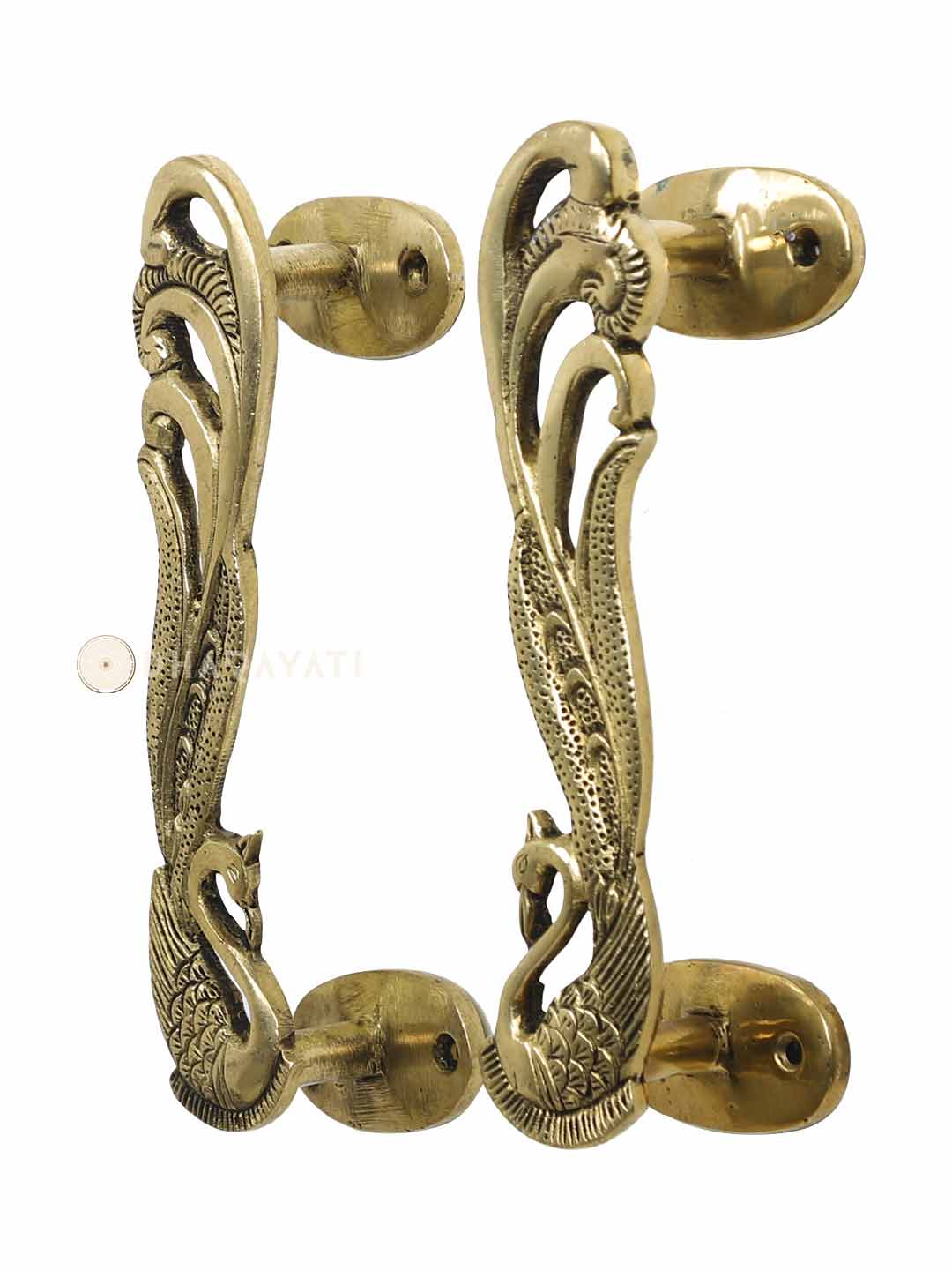 Peacock Design Door Handle Pair Decorative Brass