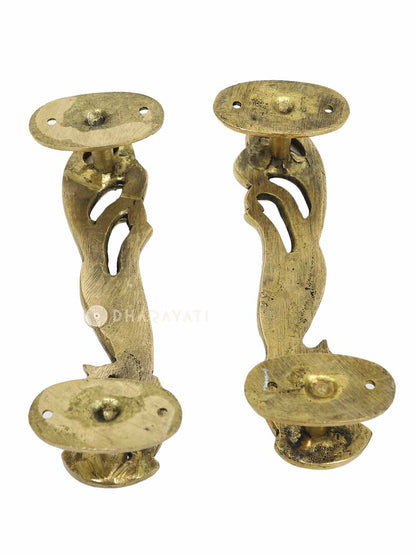 Peacock Design Door Handle Pair Decorative Brass