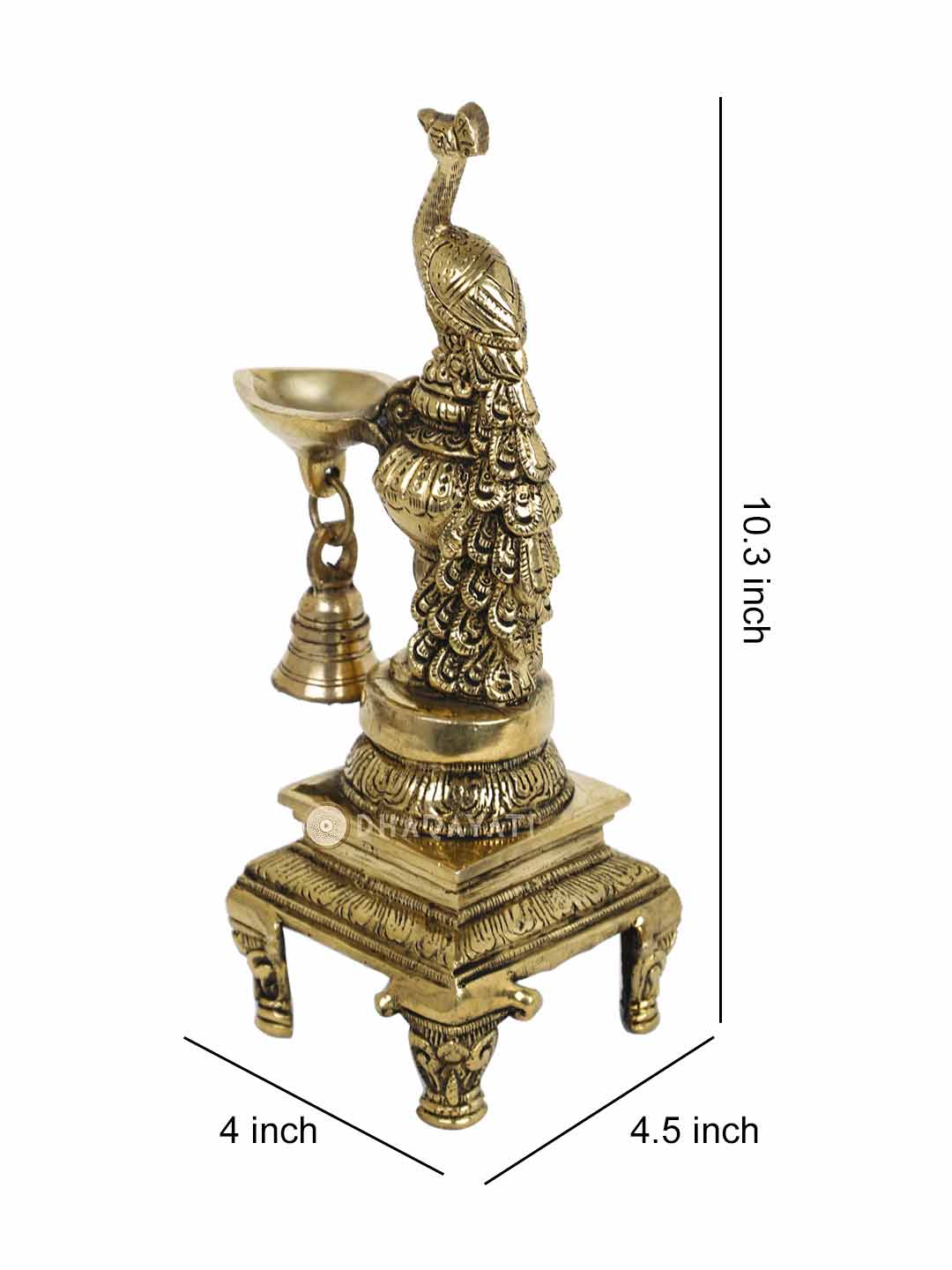 Peacock Diya Lamp With Bell Decorative Brass Figurine