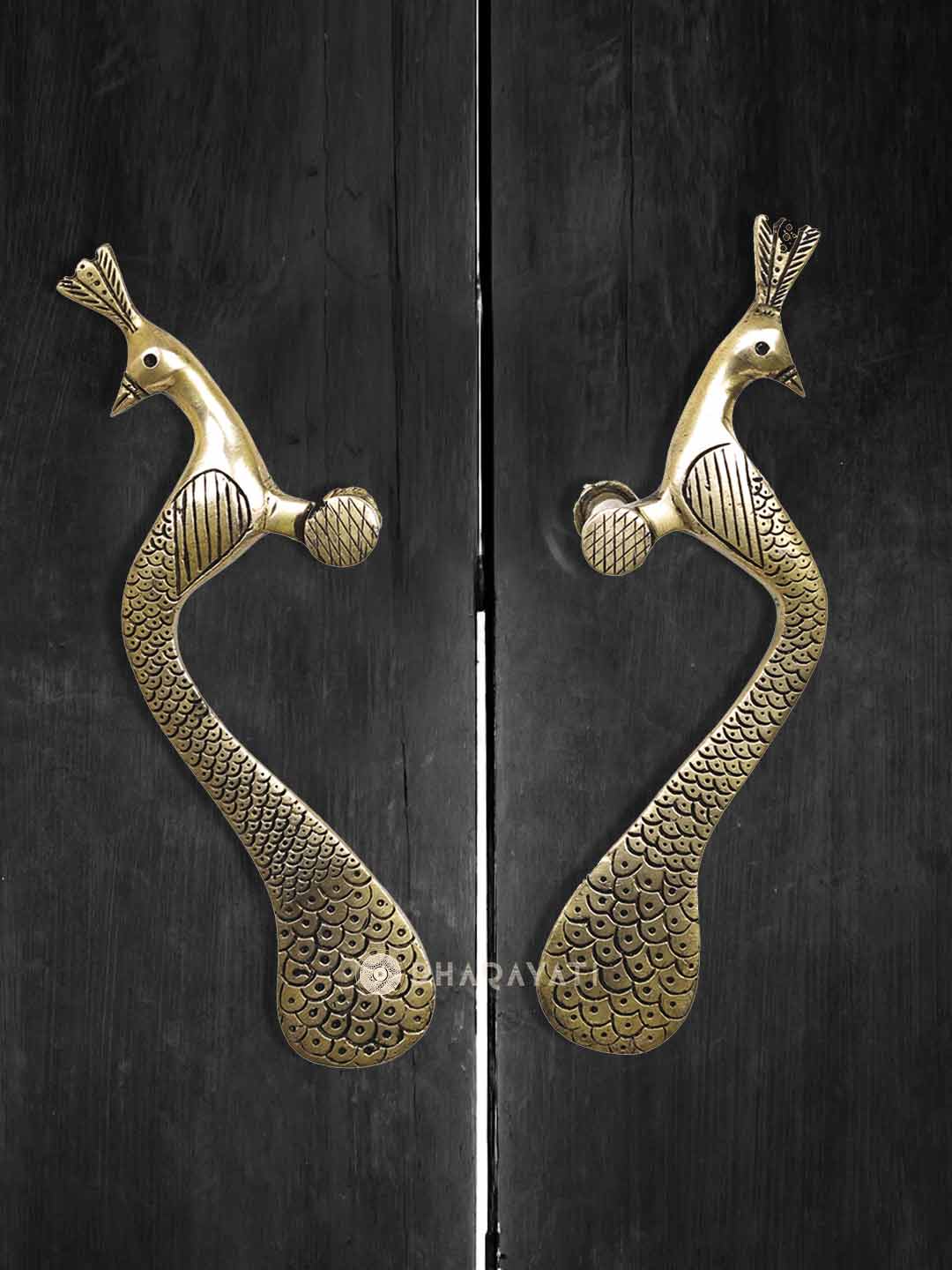 Peacock Door Handle Pair Decorative Brass