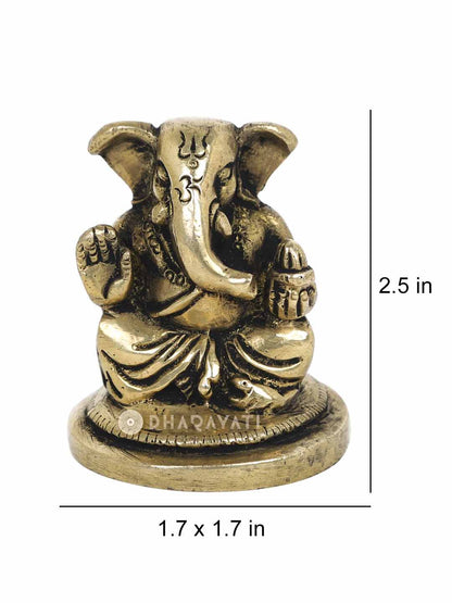 Round Base Ganesh 2 Hands Decorative Brass Figurine