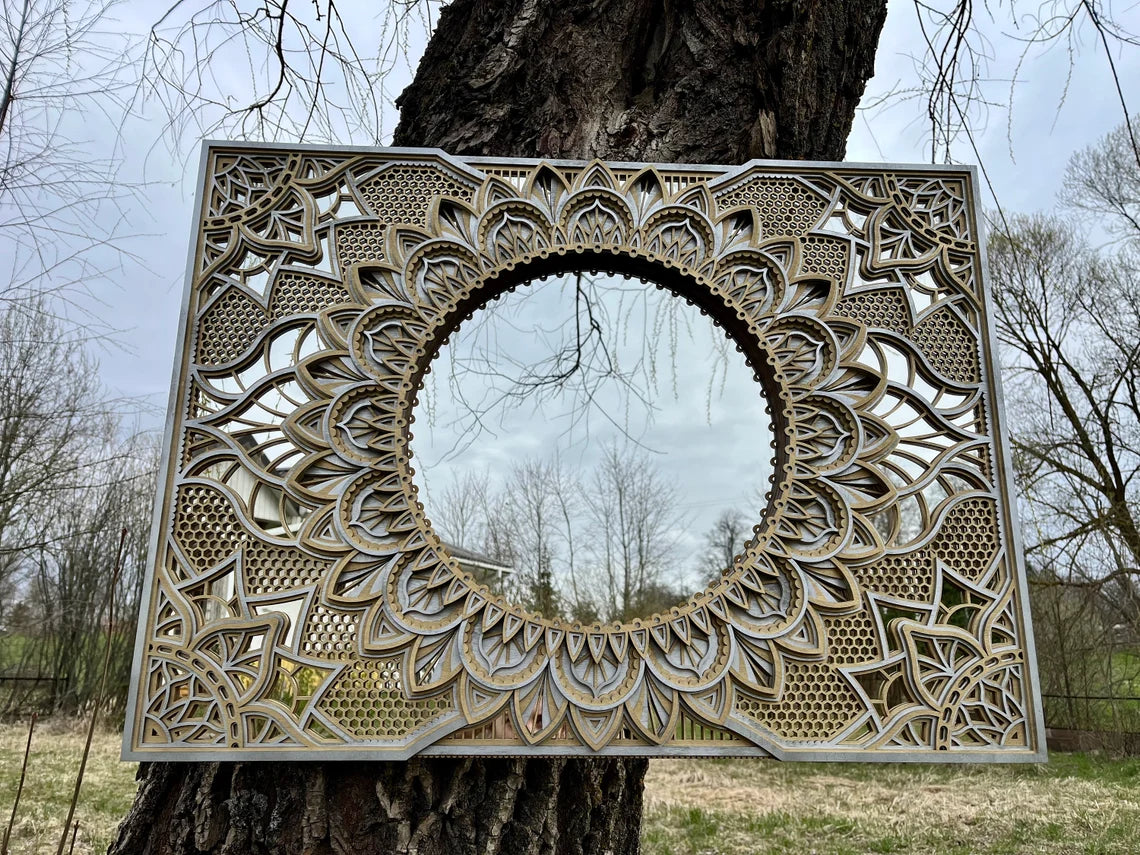 Wall Mirror Large Wall Décor Ornate Mirror |  Wooden Wall Decor