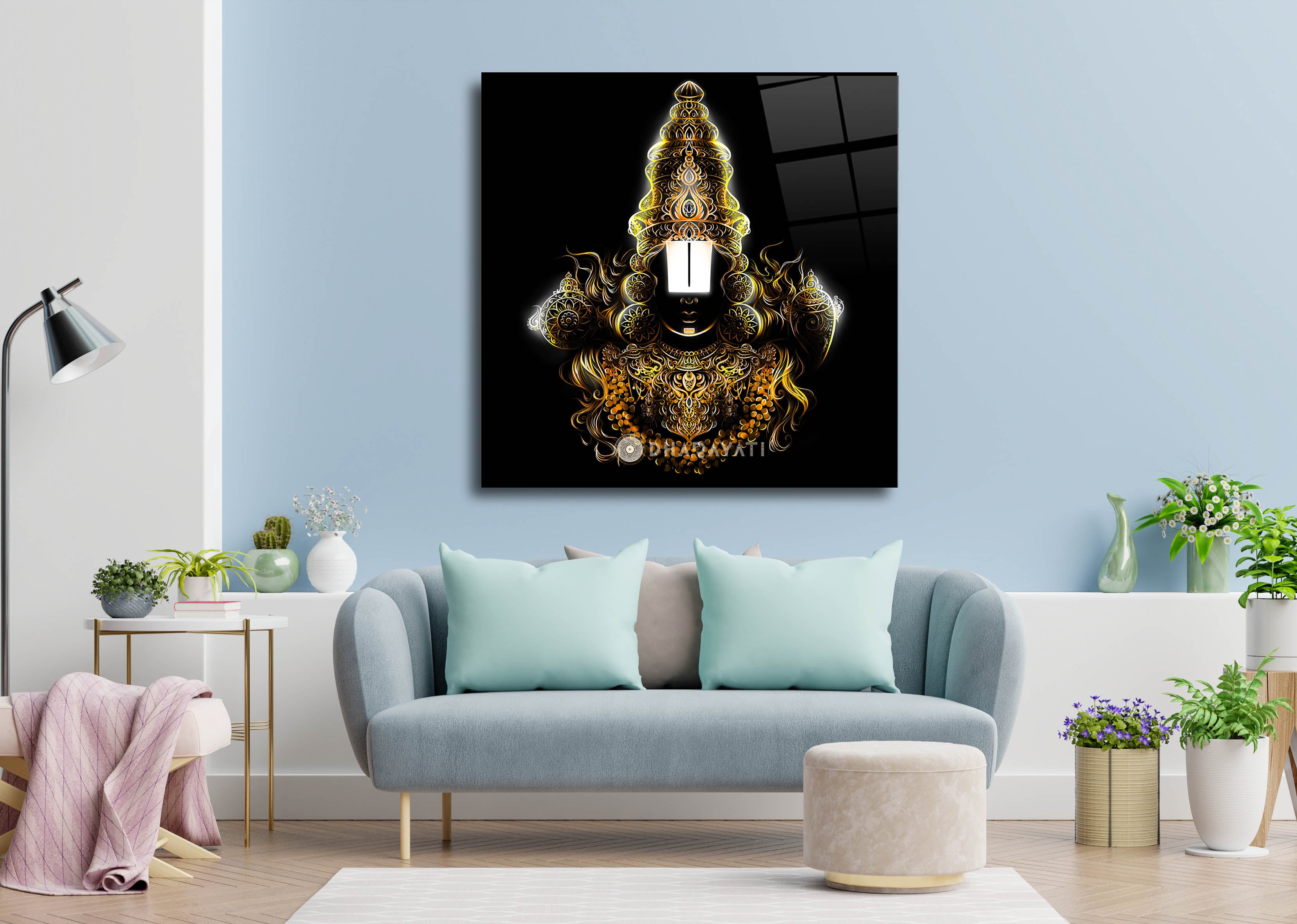 Divine Aura: Venkateshwara Balaji Glass Wall Art - Embrace the Blessings of Lord Venkateshwara