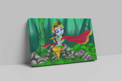 Melodies of Divine Love: Lord Shree Krishna with Flute - Canvas Art