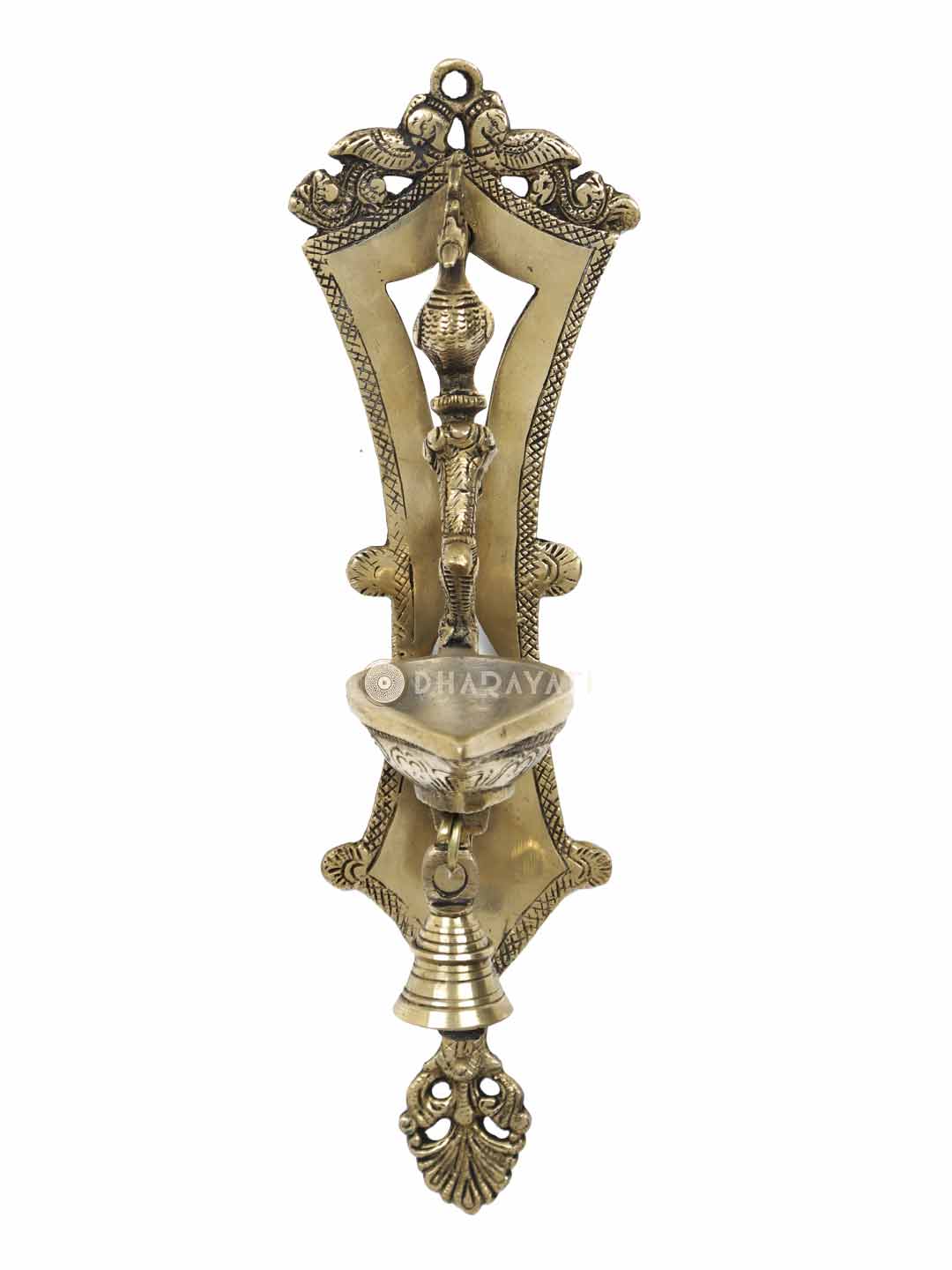 Wall Mount Diya Lamp With Bell Decorative Brass Figurine