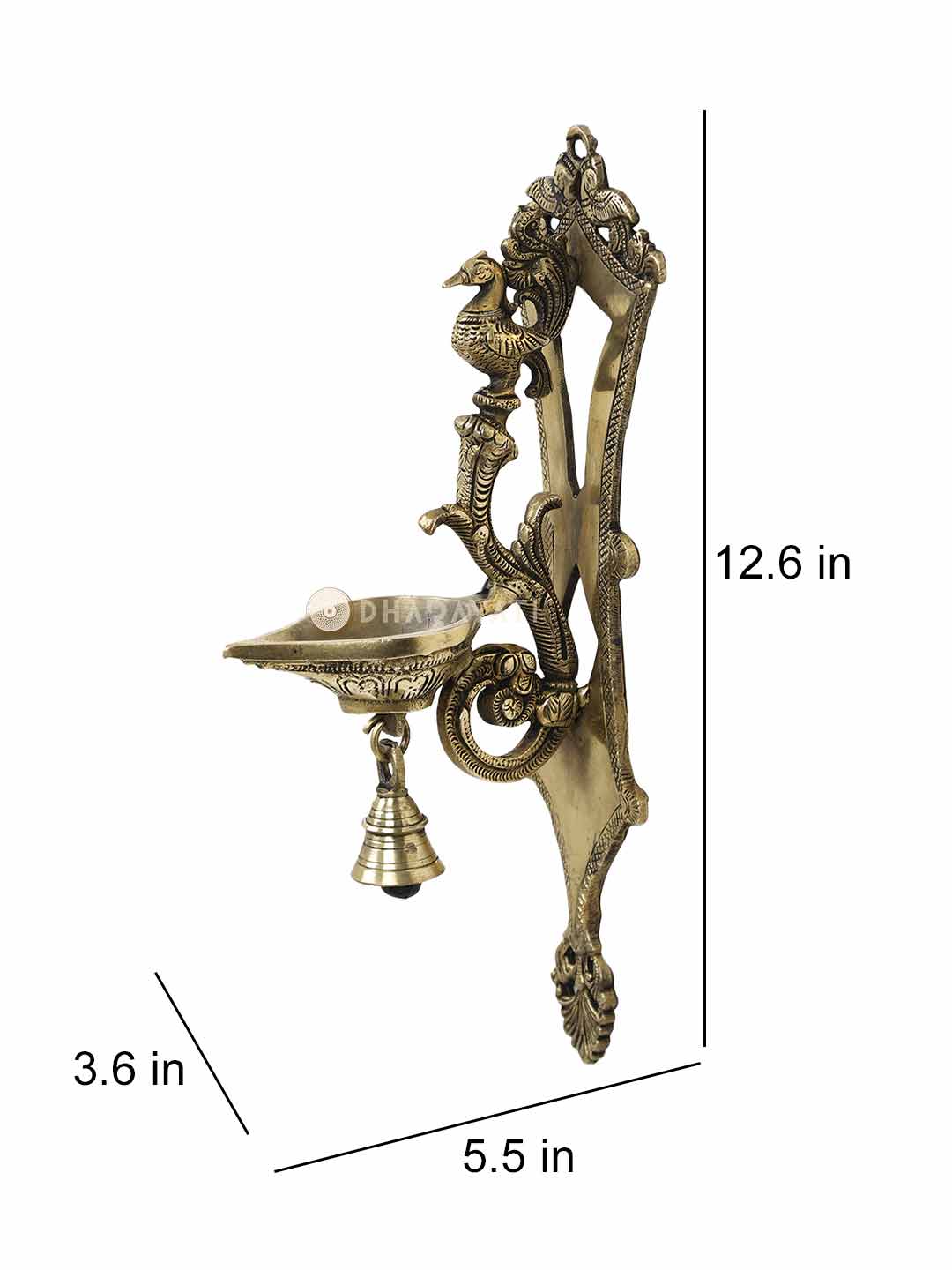 Wall Mount Diya Lamp With Bell Decorative Brass Figurine