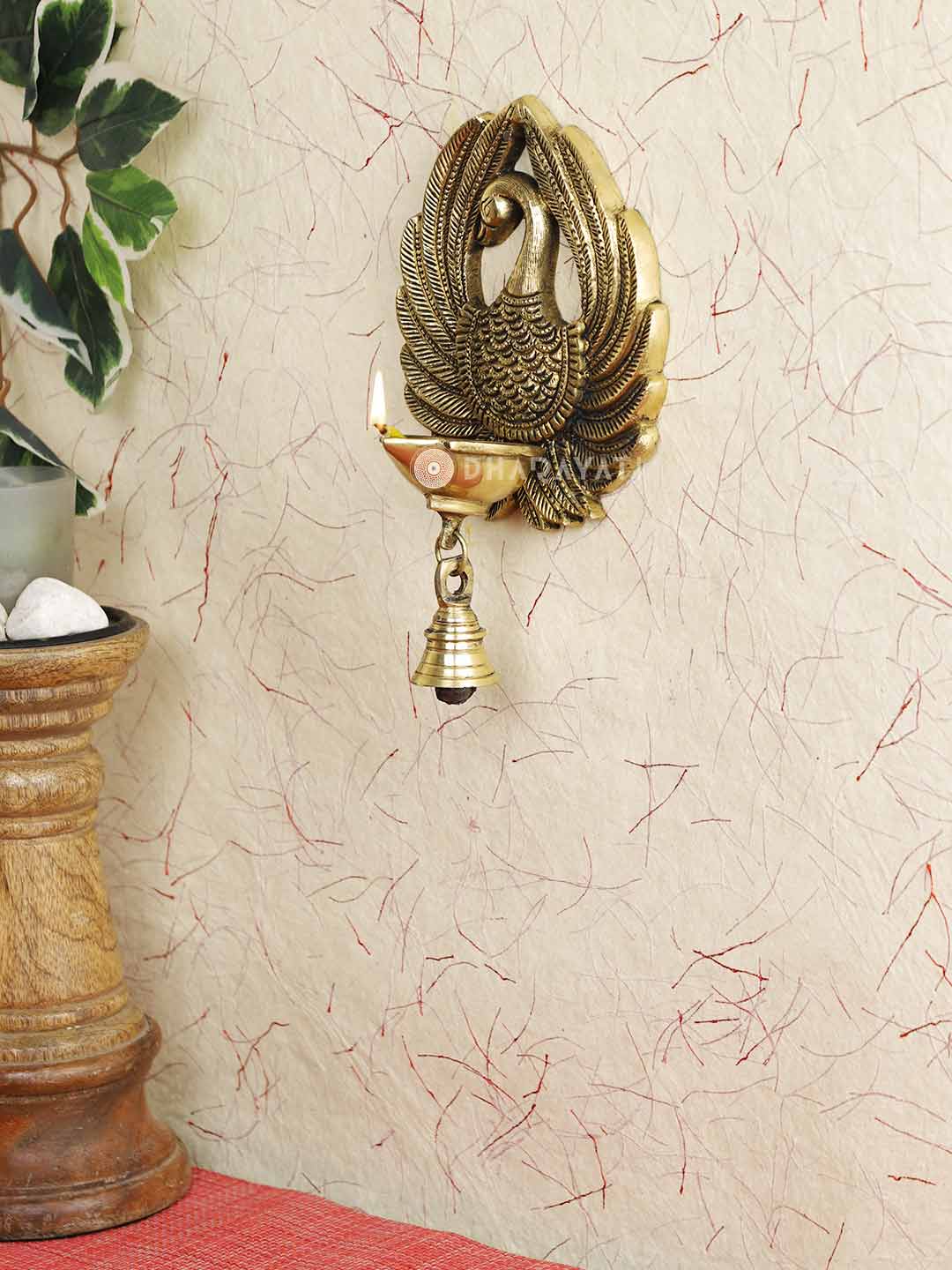 Wall Hanging Bird Diya With Bell Decorative Brass Figurine