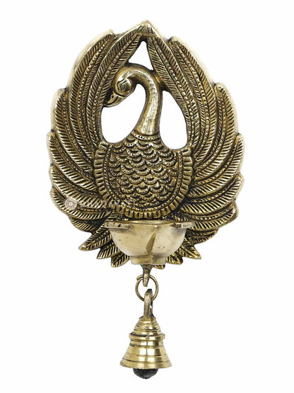 Wall Hanging Bird Diya With Bell Decorative Brass Figurine