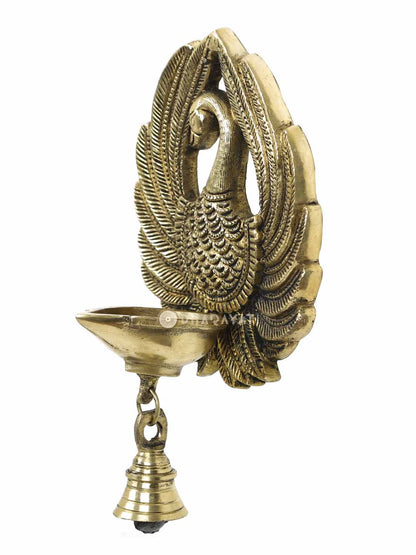 Wall Hanging Bird Diya With Bell Decorative Brass Figurine