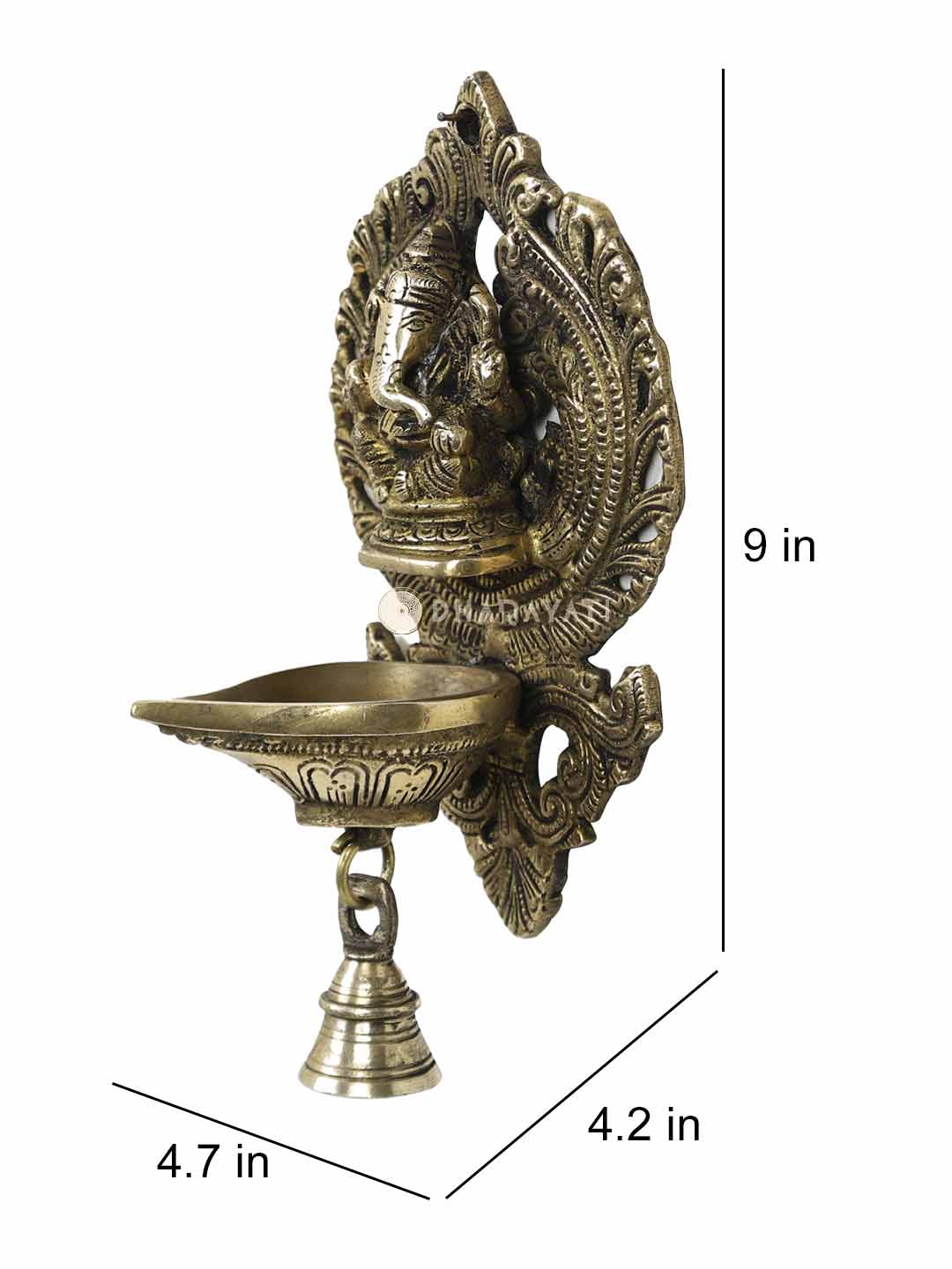 Wall Hanging Ganesh Diya With Bell Decorative Brass Figurine