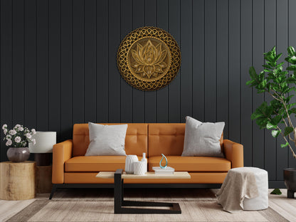 Lotus Flower Mandala, Colored Mandala | Wooden Wall Decor