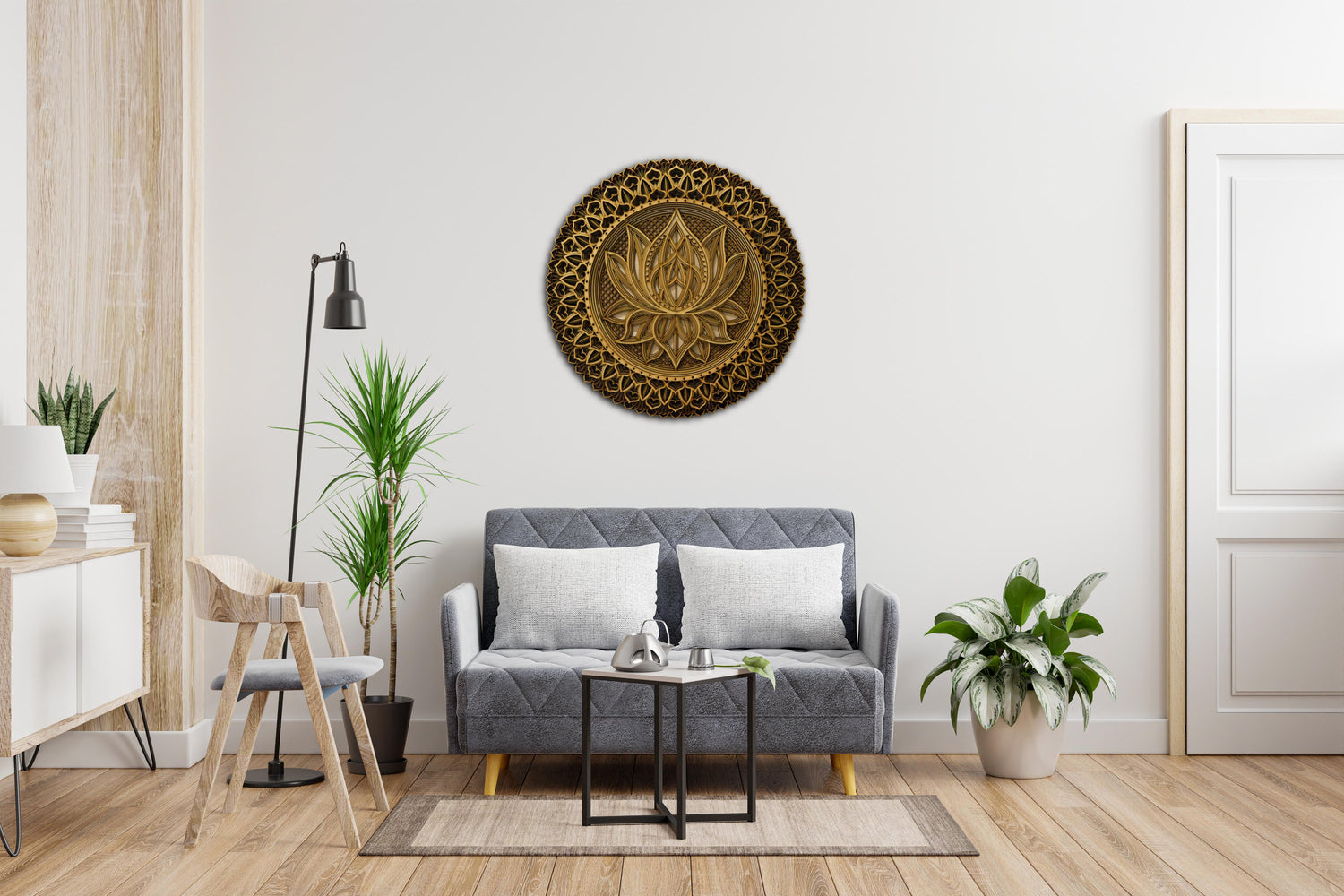 Lotus Flower Mandala, Colored Mandala | Wooden Wall Decor