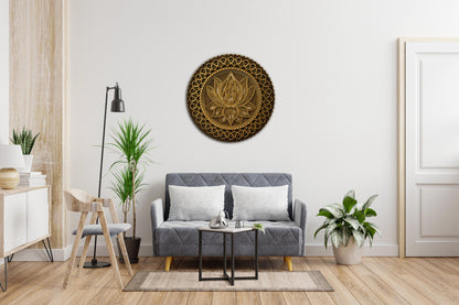 Lotus Flower Mandala, Colored Mandala | Wooden Wall Decor